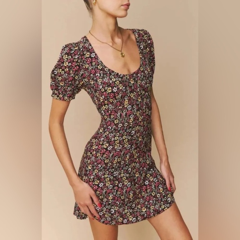 Reformation Georgica Floral Print Puff Sleeve Dress